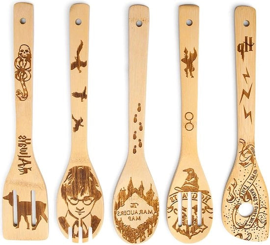 Set di cucchiai in legno per cucina - Set di cucchiai in bambù gravati - Idee di decorazione per la cucina - Regali per Natale, Madre di Pasqua, Matrimonio