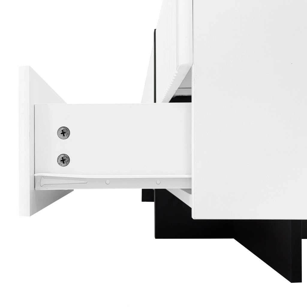 OKWISH Mobile TV con 3 Ante e 2 Cassetti, Cerniere Ammortizzate, per Soggiorno, MDF, Nero e Bianco, 190 x 35 x 45 cm