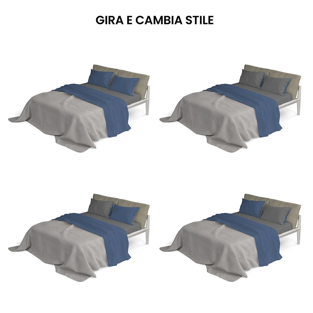 Set Lenzuola Sopra Sotto e Federe Doubleface Avio/Fumo Singolo
