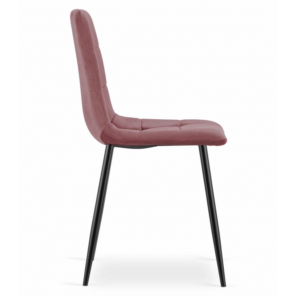 Set di 4 Sedie Kara in Velluto Rosa con Gambe Nere