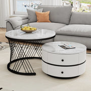 Set tavolini da caffè 60x60x46 cm e 50x50x31 cm; con 2 cassetti; MDF; bianco