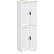 Mobile Dispensa da Cucina in Legno con 5 Ripiani Regolabili e 4 Ante, 60x30x170.5 cm, Bianco e color Legno