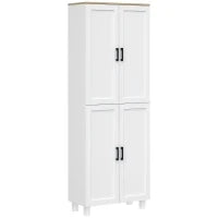 Mobile Dispensa da Cucina in Legno con 5 Ripiani Regolabili e 4 Ante, 60x30x170.5 cm, Bianco e color Legno