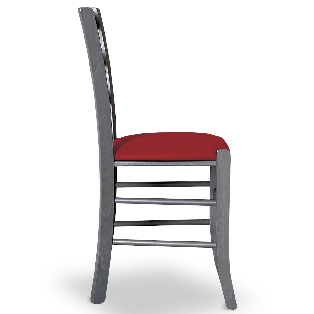 Sedie sala da pranzo Venezia in legno grigio con seduta similpelle rosso