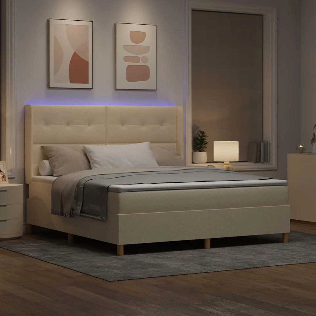 Letto a molle con materasso Crema 140 x 200 cm Tessuto