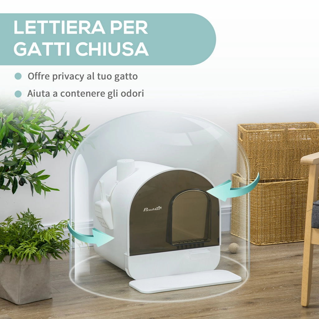 LETTIERA PER GATTI CHIUSA CON FILTRI, PALETTA E VASSOIO REMOVIBILE, STRUTTURA IN PP, 43X44X47 CM, BIANCA E NERA