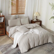 Letto a metà lenzuola in tessuto misto lino e cotone, 220 x 240 cm, 3 pezzi, chiusura a cerniera, inclusi 2 cuscini, 80 x 80 cm, copriletto in cotone 240 x 220 cm.