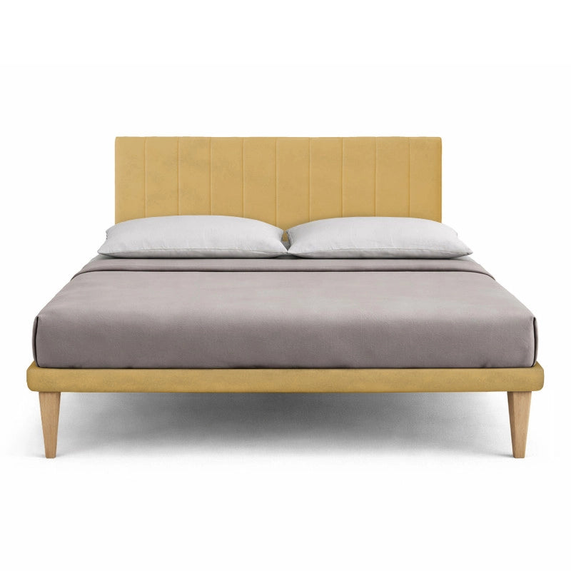 Letto imbottito Matrimoniale 160x200 cm Vertical - Con rete,Microfibra,Ocra