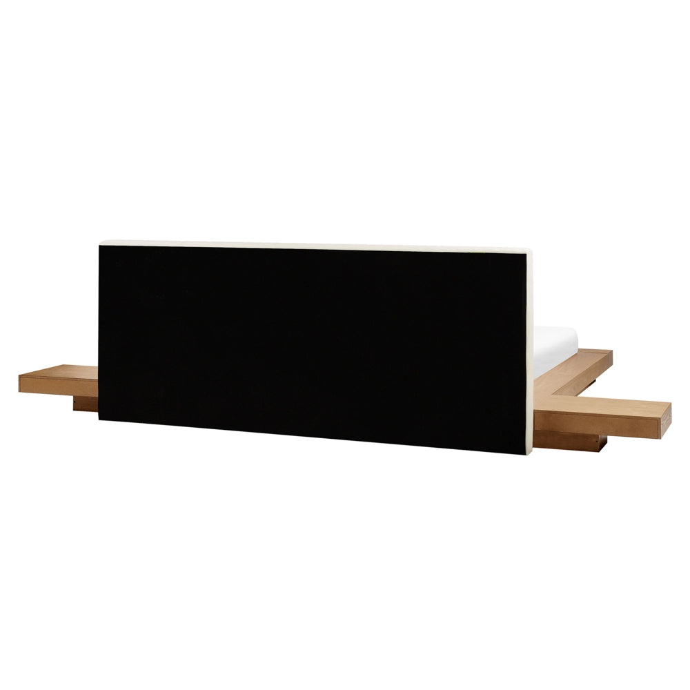 Letto in stile giapponese in frassino naturale 160 x 200 cm testata in MDF impiallacciato in legno testata in pelliccia sintetica