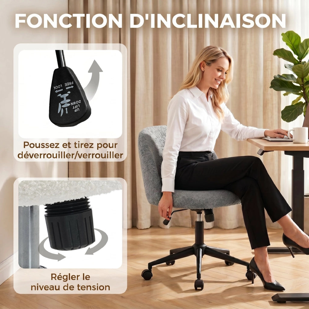 Chaise de Bureau Ergonomique Hauteur Réglable Roulettes Gris