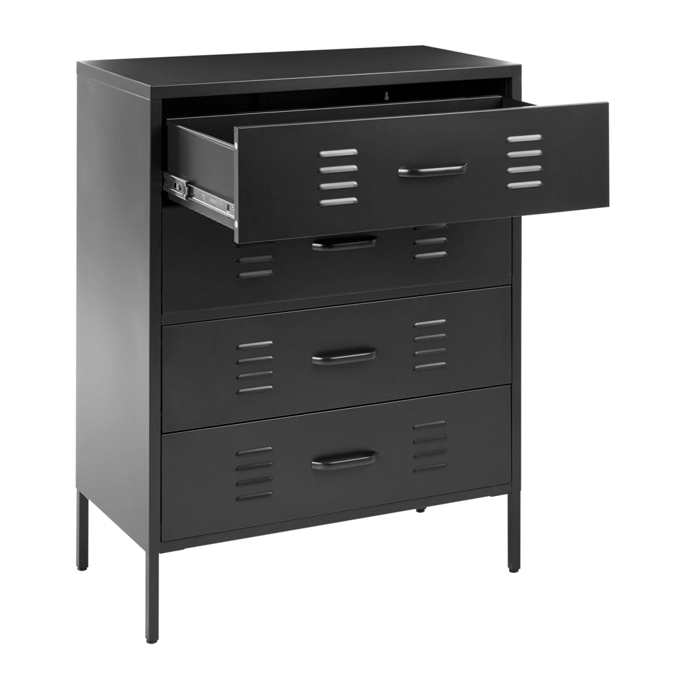 Armadio a 4 cassetti in metallo Nero in acciaio stile industriale per il soggiorno dell'home office