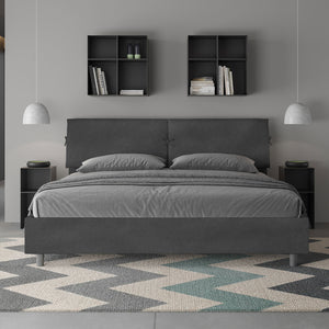 Letto Matrimoniale King Size 180x190 cm Senza Rete Testata con Cuscini Imbottito in Microfibra Mados Grigio