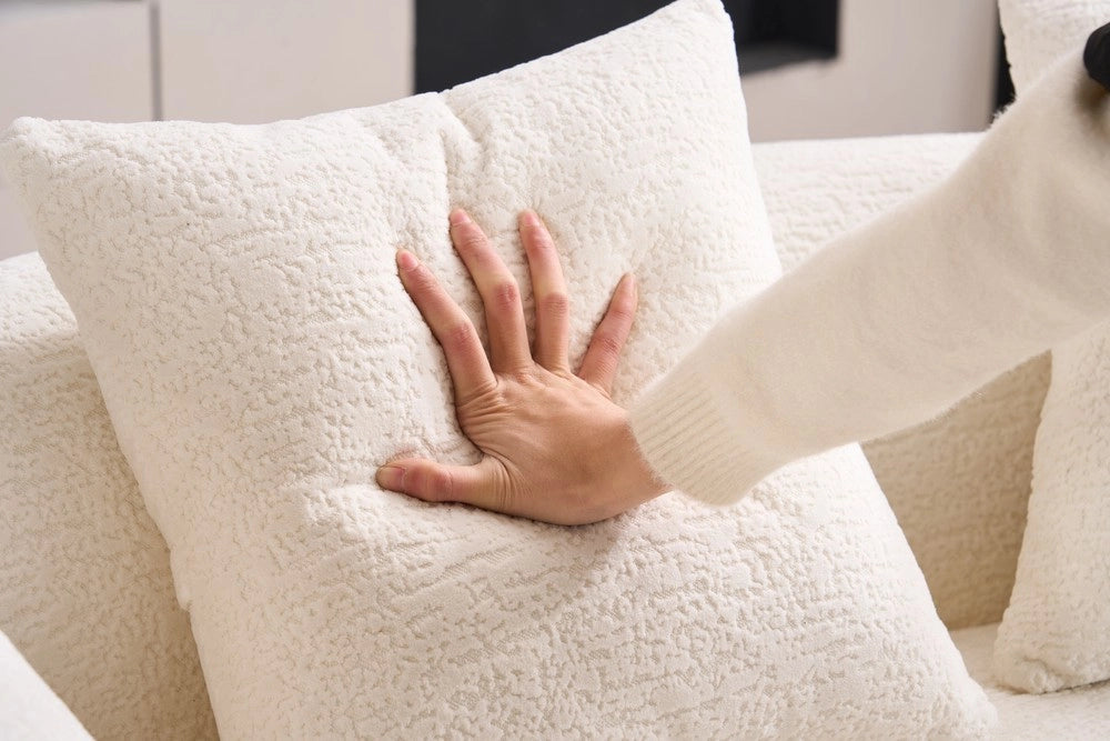 Divano 2 posti ¨C Minimal ¨C Offwhite velluto imbottito con 3 cuscini compatti