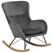 Sedia A Dondolo Velluto Grigio Scuro Gambe In Metallo Pattini In Legno Moderna