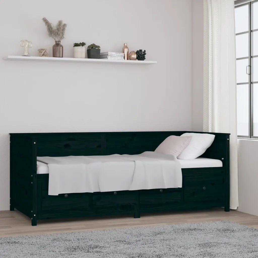 Letto singolo | Letto per adulti | Dormeuse Nera 90x200 cm in Legno Massello di Pino