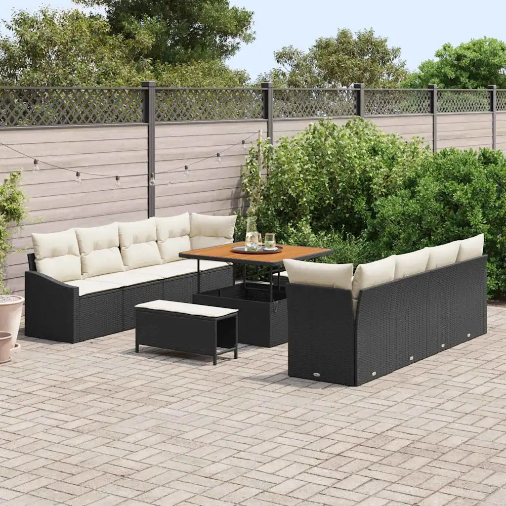 Set Divano da Giardino con cuscino 11 pcs Nero polyrattan