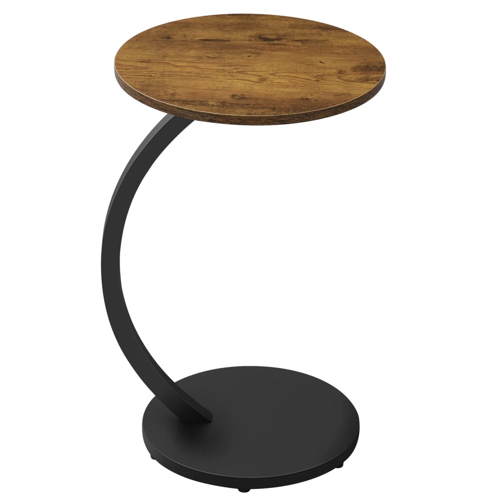 Tavolino da caffè rotondo a C con piano in MDF e metallo - per soggiorno - 40×64.5 cm - nero e vintage