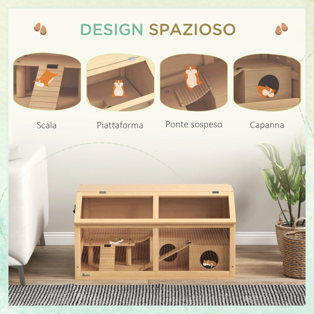 Casetta per Criceti con Piattaforma e Scala in Legno di Pino ¨C zephmum ¨C 85x45x44 cm