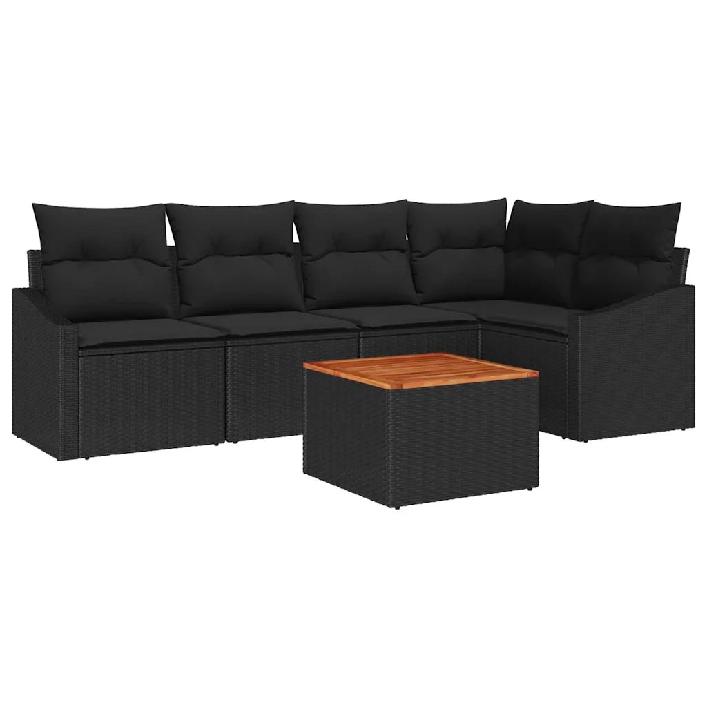 Set Divano da Giardino con cuscino 6 pcs Nero polyrattan 3347835