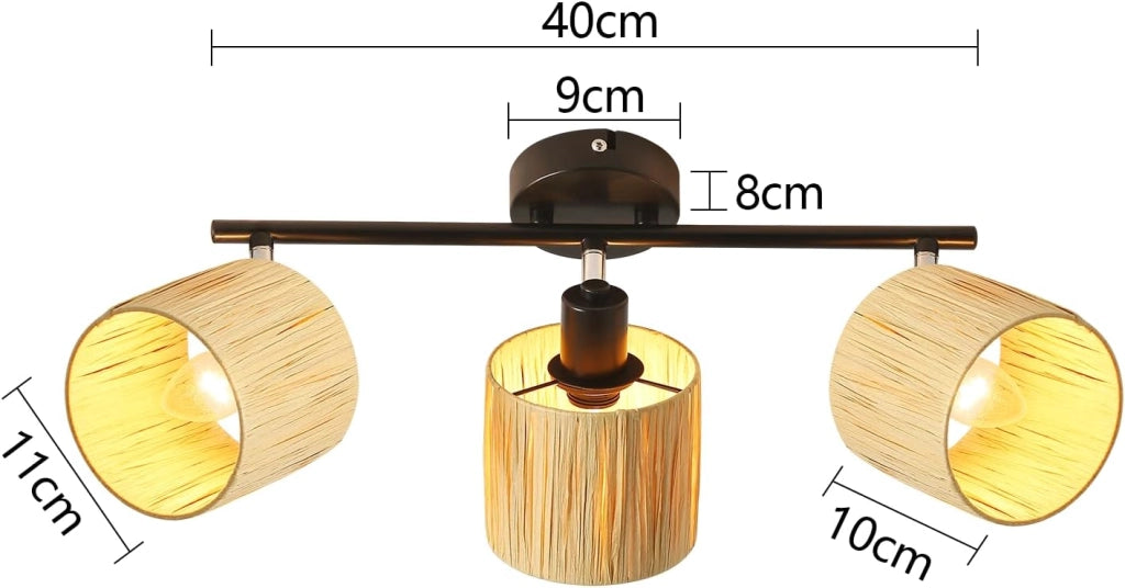 ZMH Faretto da soffitto a 3 luci E14 Nero Naturale Lampada da soffitto Carta Soggiorno