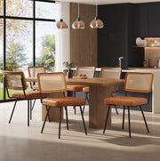 Sedia da pranzo 61x46x79 cm ergonomica con schienale in PE rattan; PU e metallo marrone