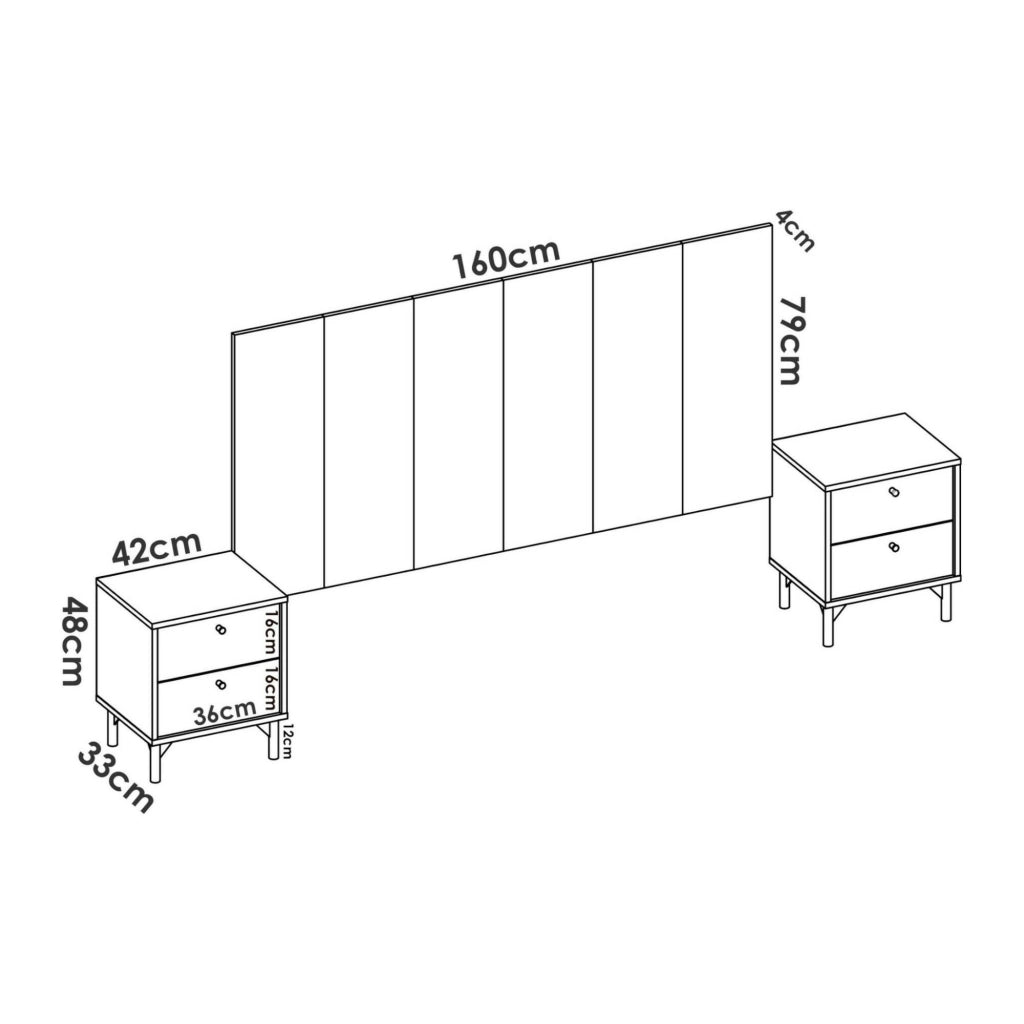 Testiera letto Alaca, Spalliera letto per camera matrimoniale, Testata letto matrimoniale con 2 comodini, 244x37h127 cm, Rovere e Antracite