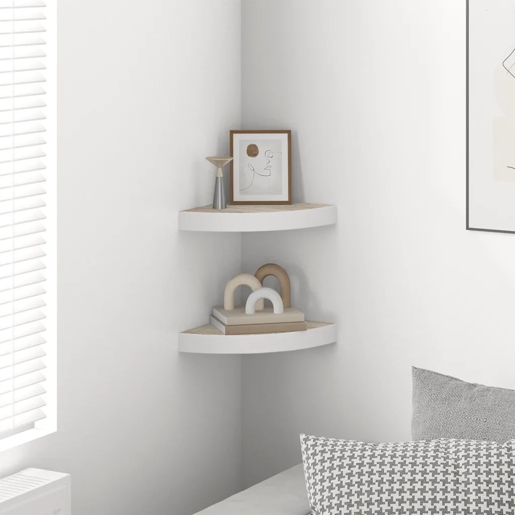 Mensole Angolari 2pz Rovere e Bianco 25x25x3,8 cm in MDF 326631