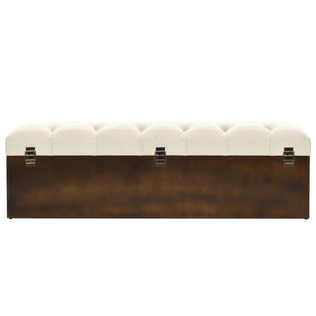 Panca Contenitore 110 cm Crema in Abete Massello e Tessuto 339296