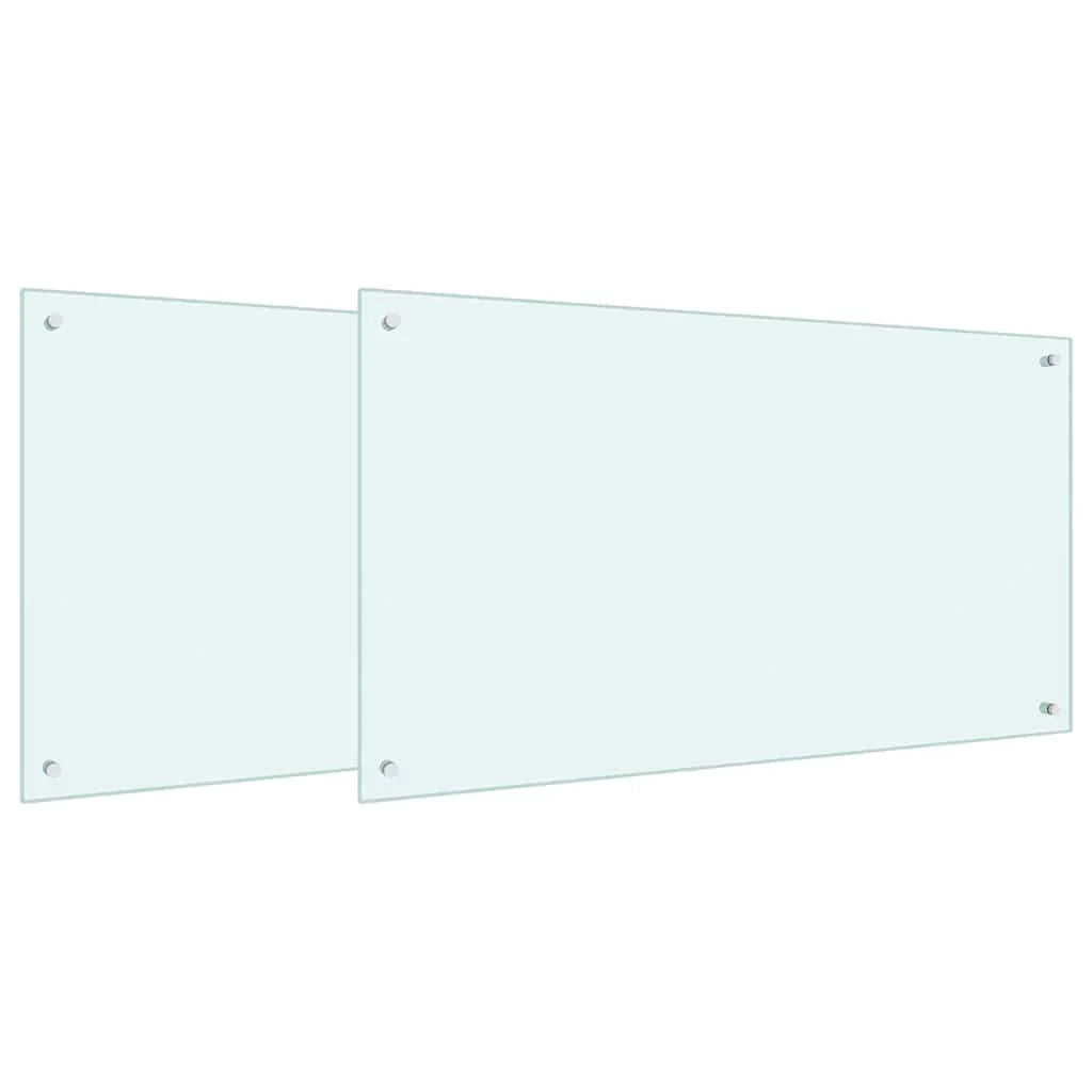 Set di 2 paraschizzi da cucina dal design moderno 100 x 60 cm resistenti al calore facili da installare vetro temperato bianco 02_0056222