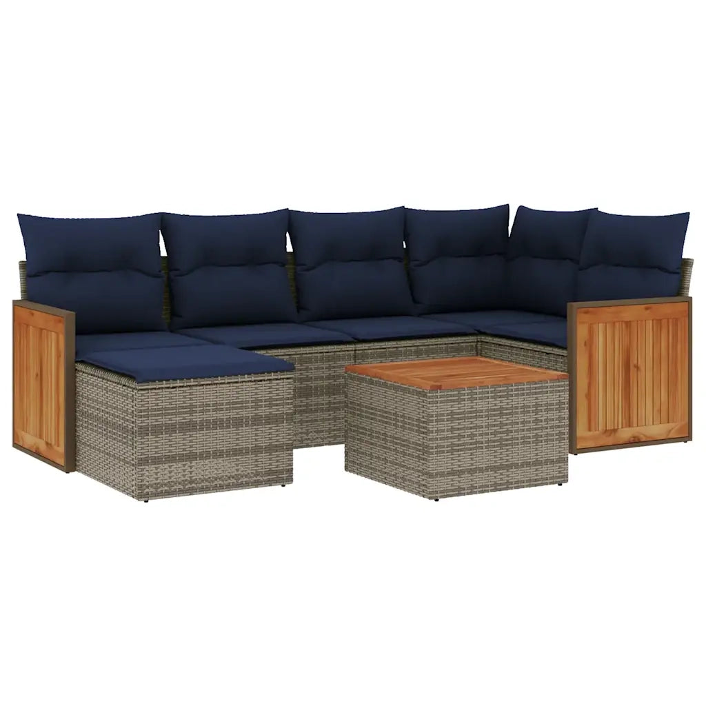 Set Divani da Giardino 7 pz con Cuscini Grigio in Polyrattan 3227867
