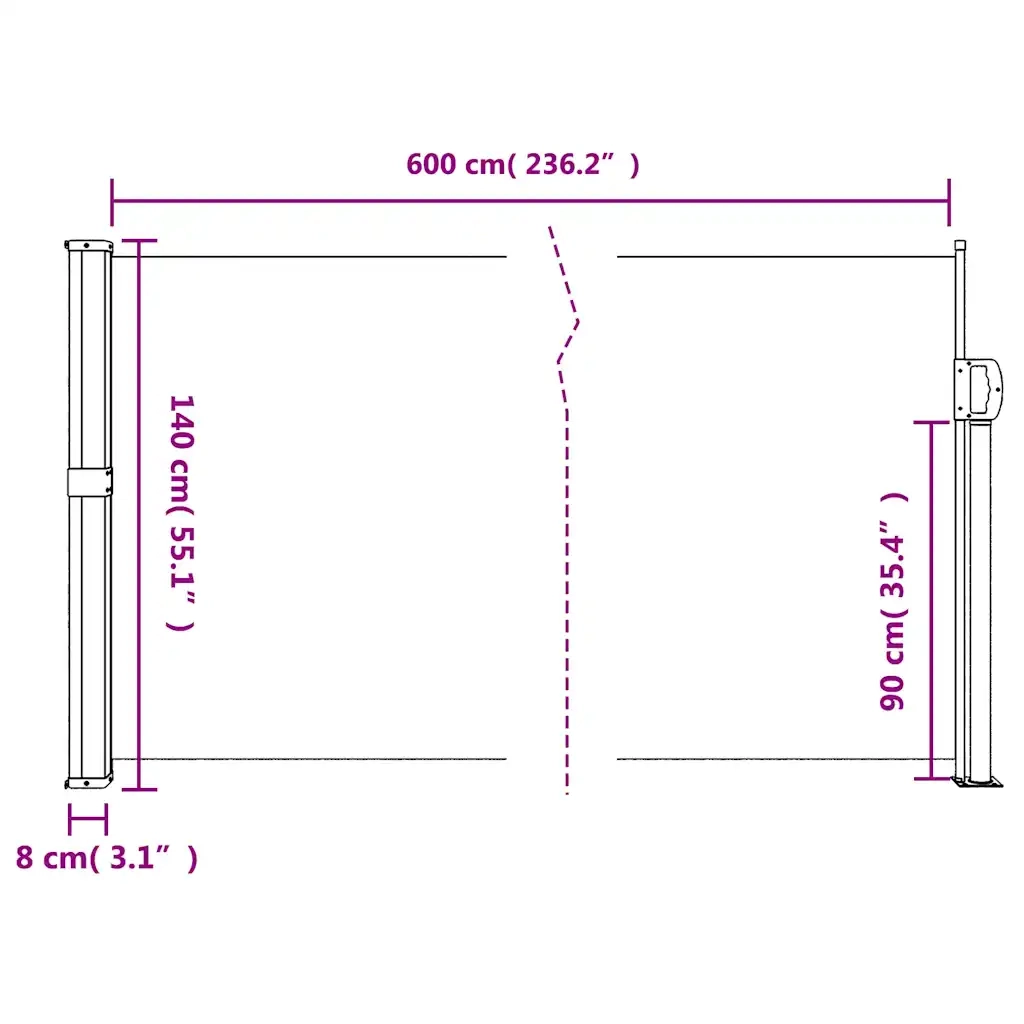Tenda da Sole Laterale Retrattile Bianco 140x600 cm 4004511