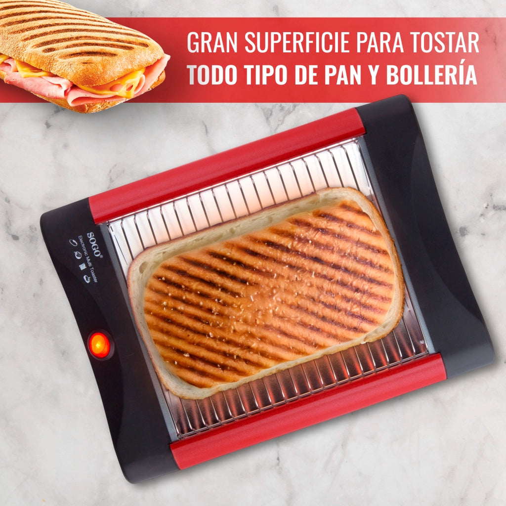Tostapane piatto orizzontale per 2 fette, elementi riscaldanti al quarzo 300W, area tostatura 18x15cm cucina - SOGO