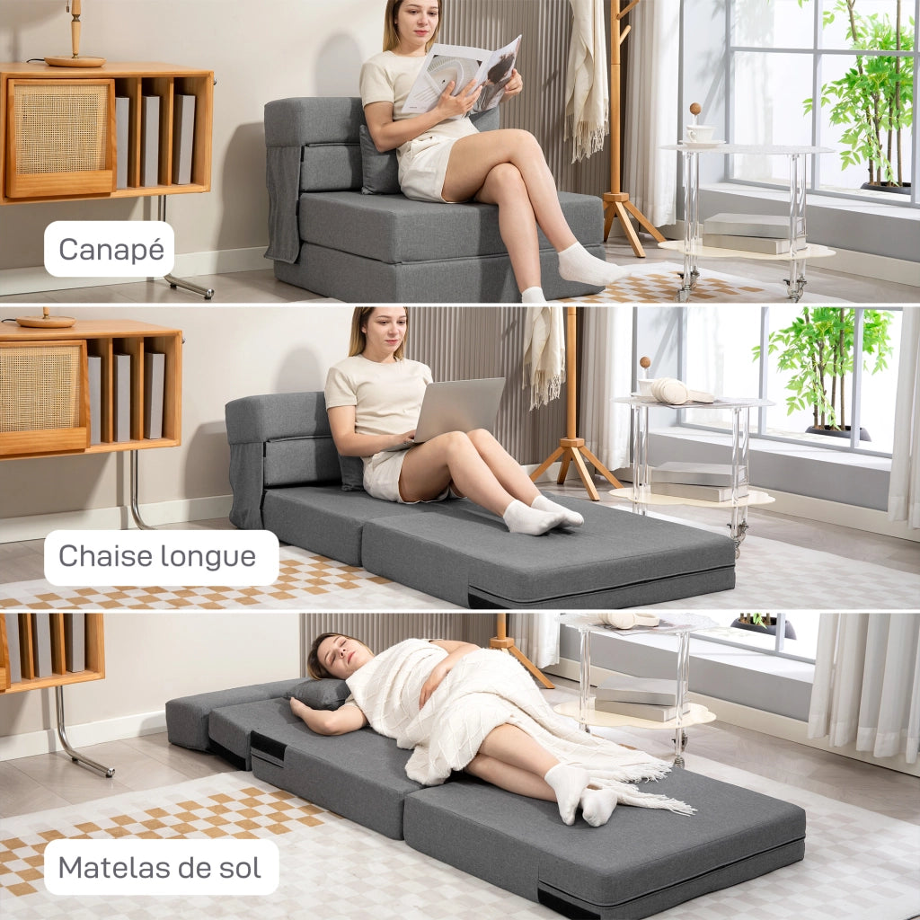 Poltrona letto pieghevole con cuscino ¨C zephmum ¨C grigio, imbottito