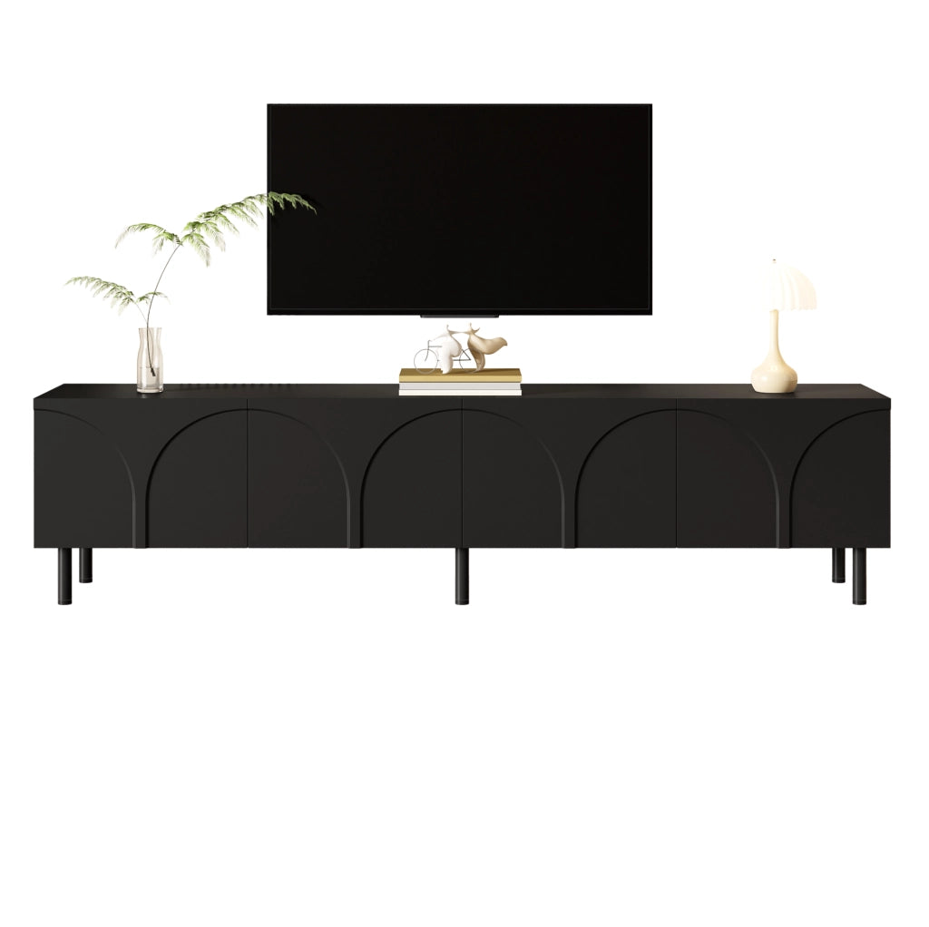 Mobile TV 180x35x49 cm con 4 ante e 2 vani separati in MDF e pannello truciolare nero