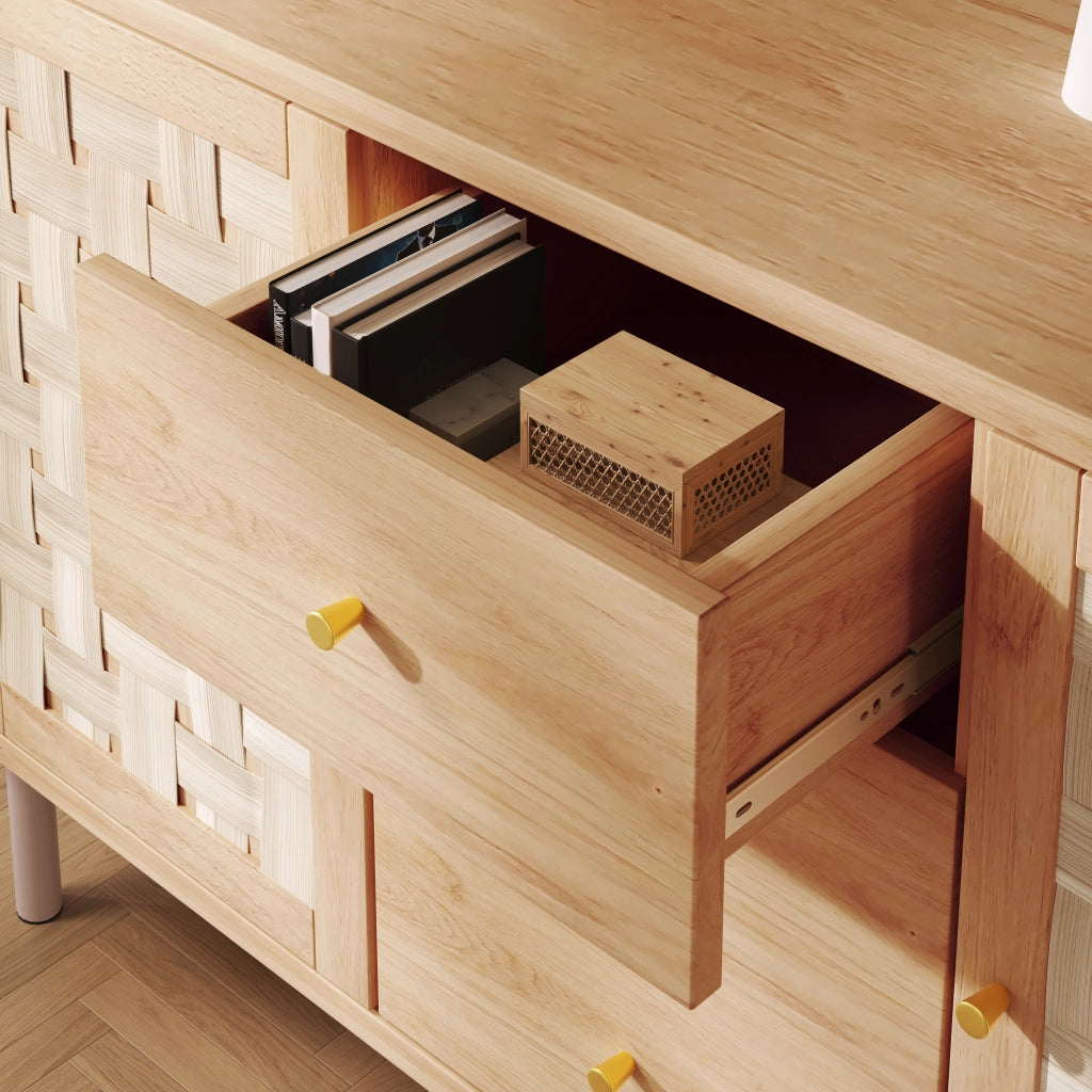 Credenza con 2 ante; 3 cassetti e ripiani regolabili - in legno - 120x40x75 cm - rovere