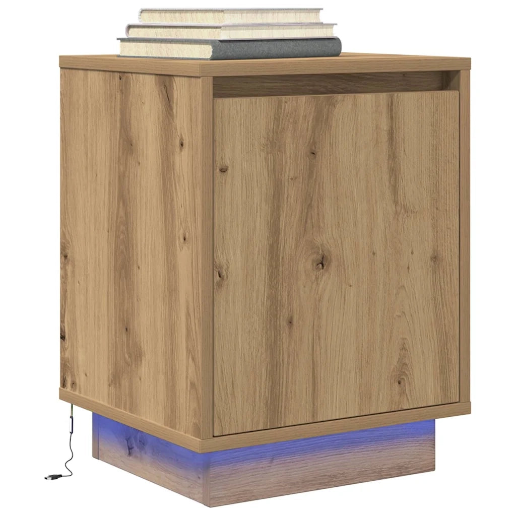 Comodini con Luci a LED 2 pz Rovere Artigianale 38x34x50 cm