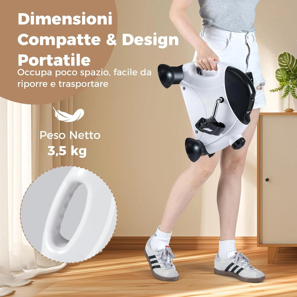 Mini Cyclette, Macchina Portatile per Pedaliere Braccia e Gambe con Display LCD, Cyclette sotto Scrivania da Interno per Allenamento, Portata 100 kg
