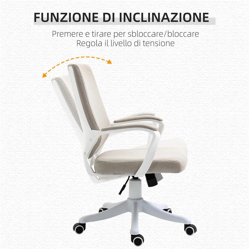SEDIA DA UFFICIO ERGONOMICA CON ALTEZZA REGOLABILE E FUNZIONE DONDOLO 62X69X92-100 CM BEIGE