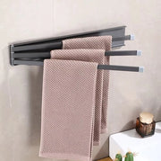Asciugamano per bagno a 3 giri | Grigio | 3 giri | Fissaggio a vite e/o autoadesivo | Rotante | Bagno | Acciaio inossidabile | 41x7 cm |