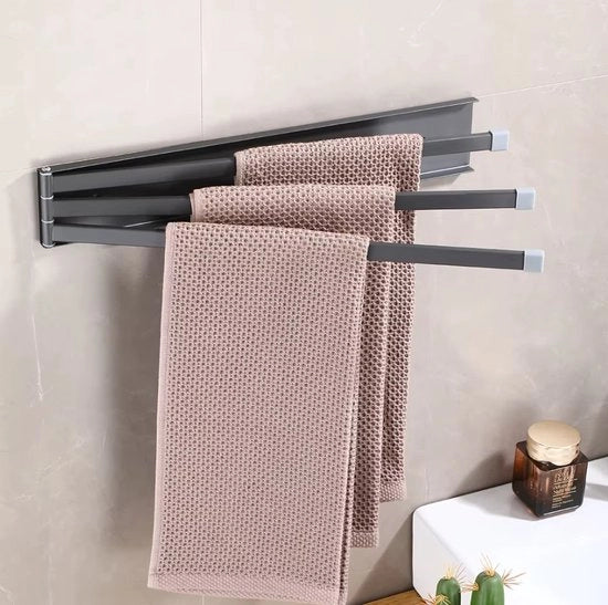 Asciugamano per bagno a 3 giri | Grigio | 3 giri | Fissaggio a vite e/o autoadesivo | Rotante | Bagno | Acciaio inossidabile | 41x7 cm |