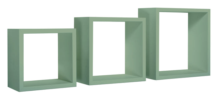 Set 3 Mensole da Parete Cubo in Fibra di Legno Incubo Verde Acqua Marina