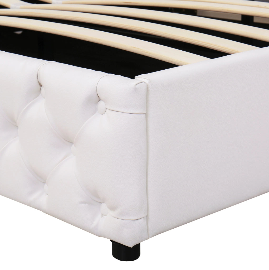 Polsterbett 180x200 cm con contenitore; LED; rete a doghe; PU bianco