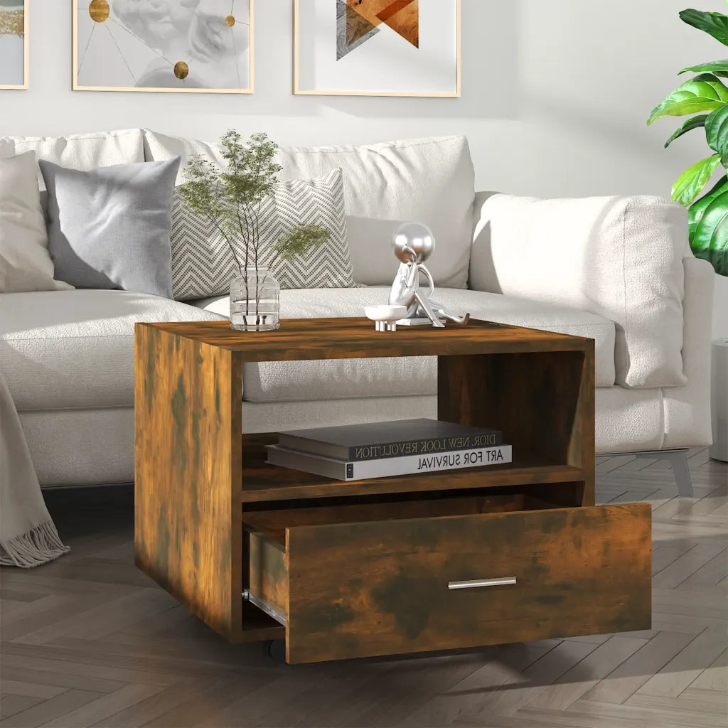 Tavolino da Salotto-Tavolino da soggiorno-Tavolo Rovere Fumo 55x55x40cm in Legno Multistrato