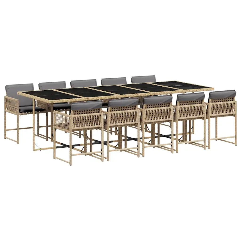 Set Pranzo da Giardino 11 pz con Cuscini Beige Misto Polyrattan 3211476