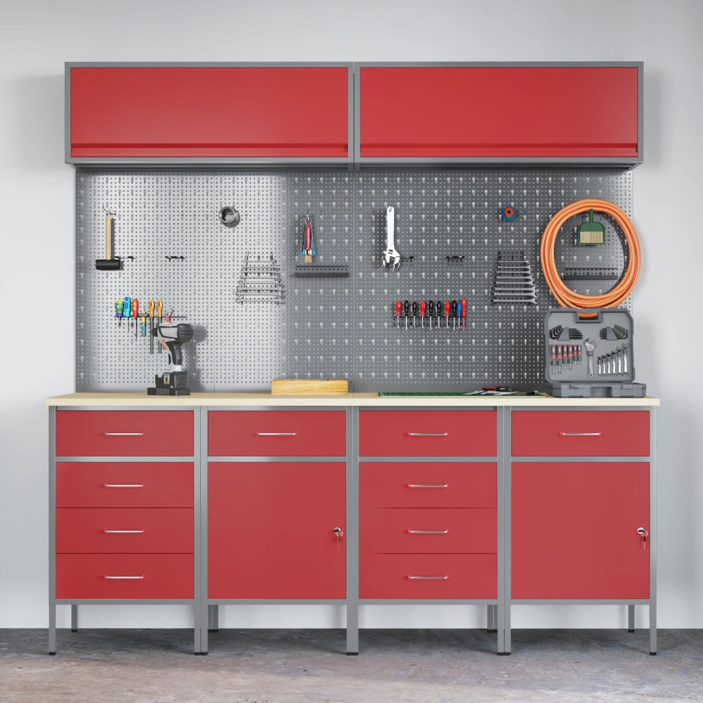Set di 10 mensole per cabinet in MDF rosso e metallo