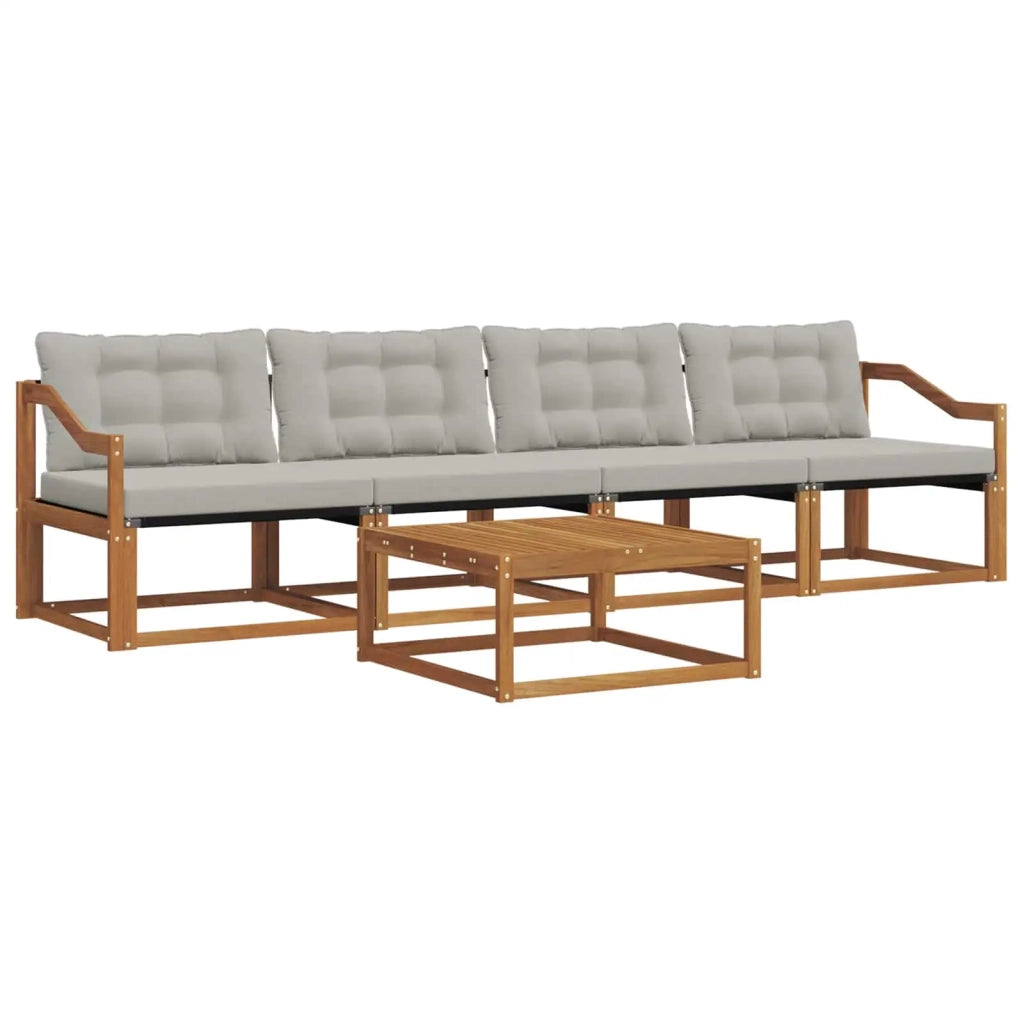 Set di divani da esterno 5 pcs Grigio Naturale e Chiaro