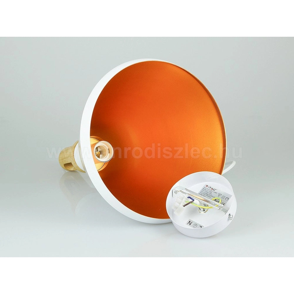 Trade Shop - Lampadario Pendente Lampada A Sospensione Parabola Bianca Base In Legno Vt-7525 -