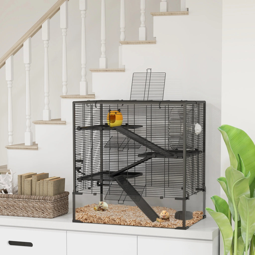 Gabbia per criceti 4 livelli con casetta e accessori ¨C Xylo ¨C nero, vetro, 78x48x80 cm