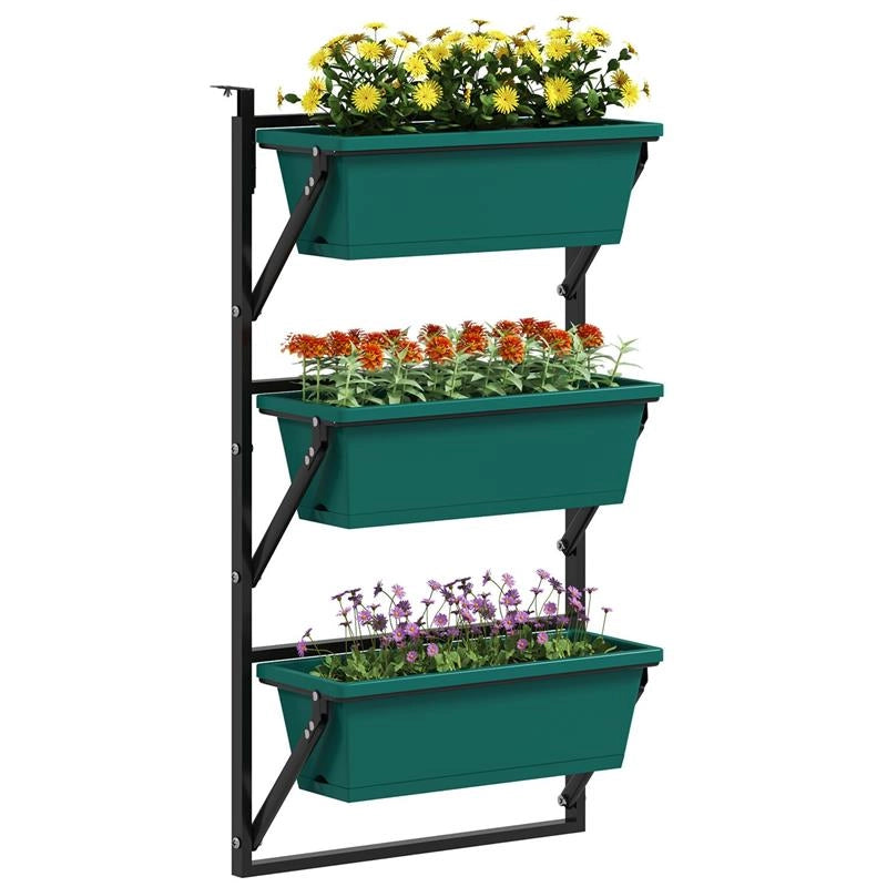 FIORIERA DA ESTERNO VERTICALE E 3 VASI PER PIANTE IN PLASTICA CON FORI DI DRENAGGIO 56X42X100 CM VERDE