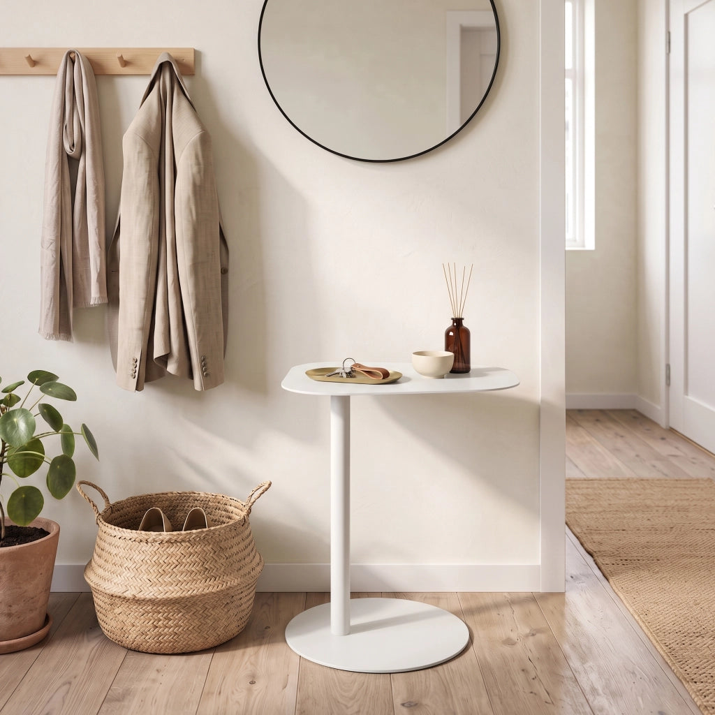 Tavolino Laterale da Divano Nastätten Metallo Piano Trapezoidale - Bianco [en.casa]